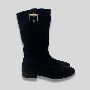 ALDO Black Suede Riding Boots Gold Hardware Flat Size 7.5